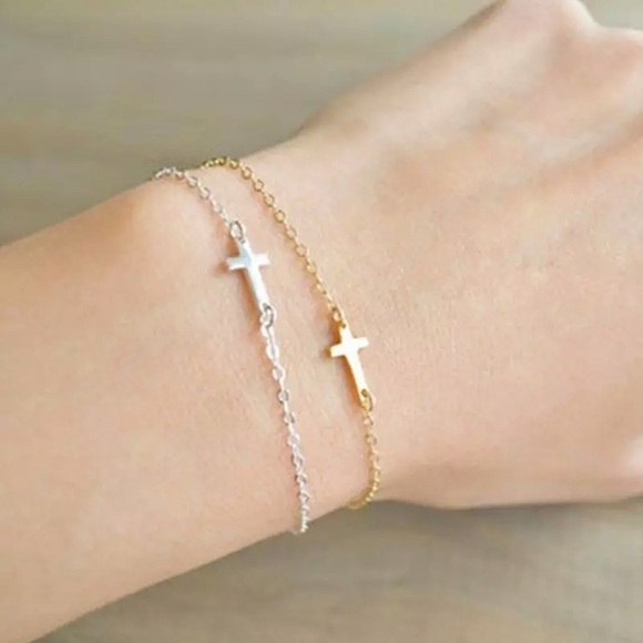 “Empowered” Minimalist Cross Faith Christian Charm Silver Gold Bracelet/Anklet - Picture 9 of 14